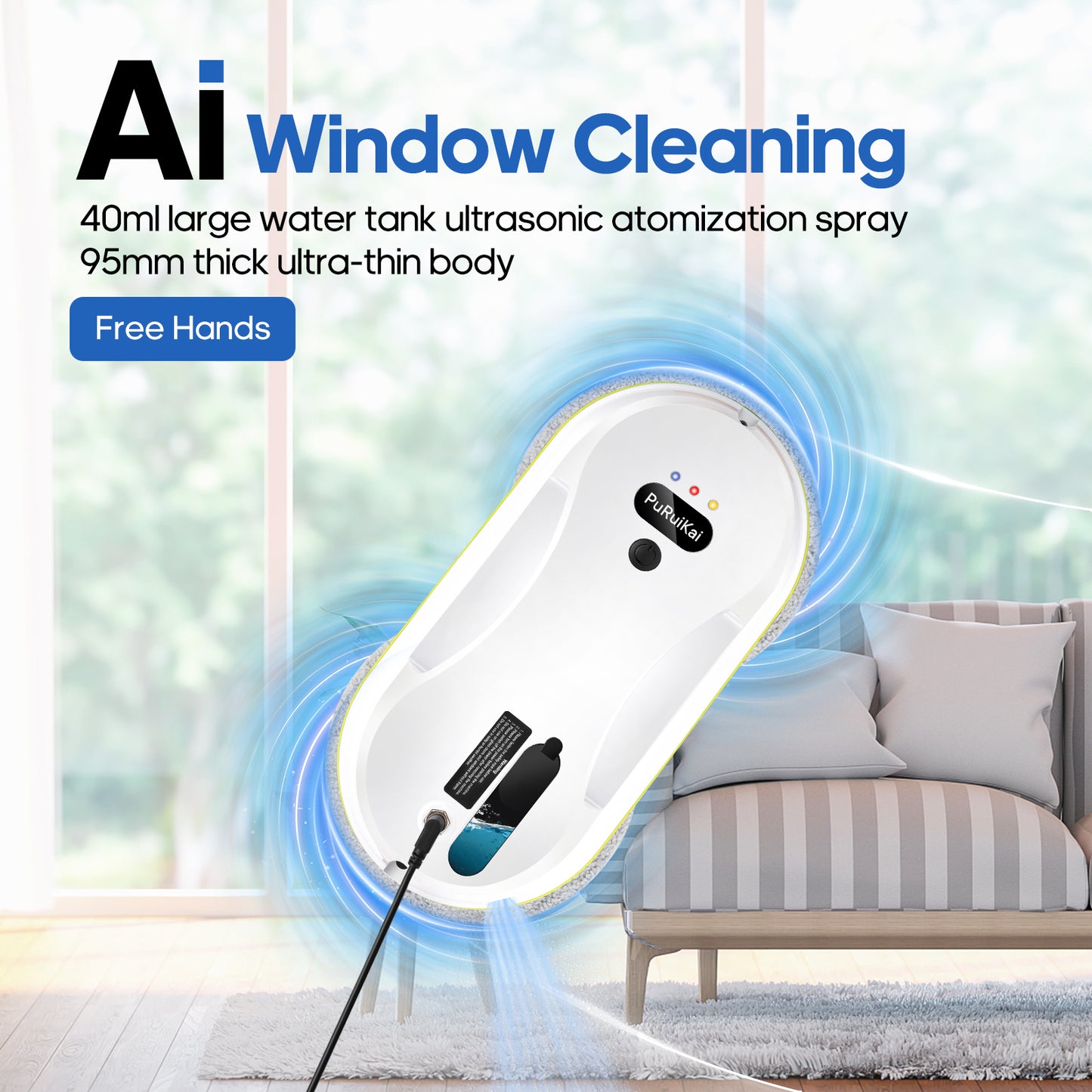 Ready Stock Smart Window Glass Cleaning Robot with Auto Water Spray Function Comes with 10 pcs Mopping Cloth